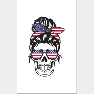 Fourth of July Mom Bun Skull glasses bandana Posters and Art